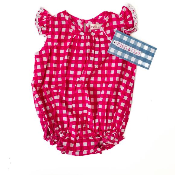 NWT Bela & Nuni 3M Gingham Pink Bubble Romper - Picture 1 of 5